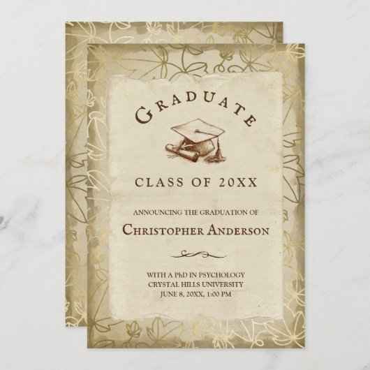 Afstuderen Elegant Tan Ivy Leaves 2023 Afstuderen Aankondiging (Voorkant / Achterkant)