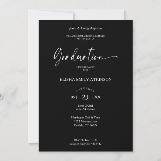 Afstuderen Elegant Vellum Effect Black & White Fot Kaart (Achterkant)