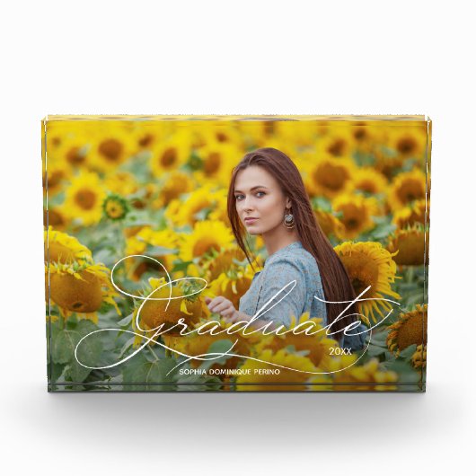 Afstuderen Elegant White Script Fotoblokken (Voorkant)