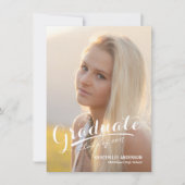 Afstuderen Elegant White Script Overlay Photo Kaart (Voorkant)