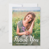 Afstuderen Elegant White Script Photo Bedankkaart (Voorkant)
