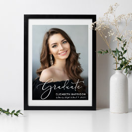 Afstuderen Elegant White Script Photo Overlay Poster