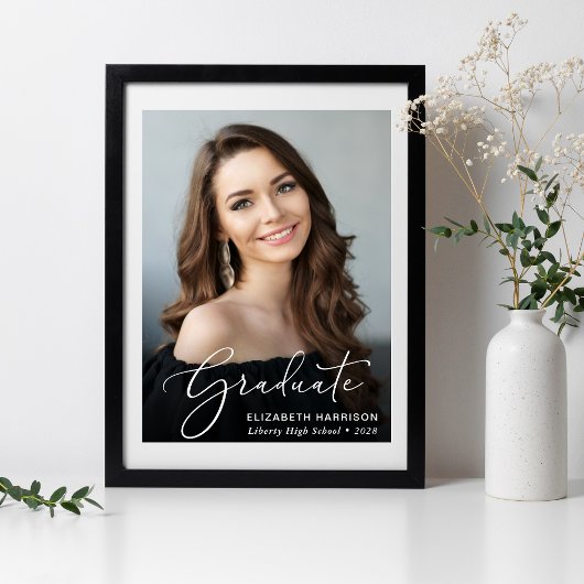 Afstuderen Elegant White Script Photo Overlay Poster