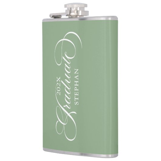 Afstuderen Elegant Wit op Groene Script Typografie Heupfles (Links)