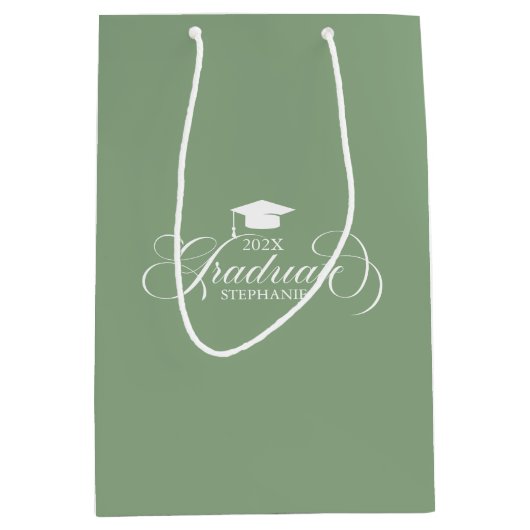 Afstuderen Elegant Wit op Groene Script Typografie Medium Cadeauzakje (Voorkant)