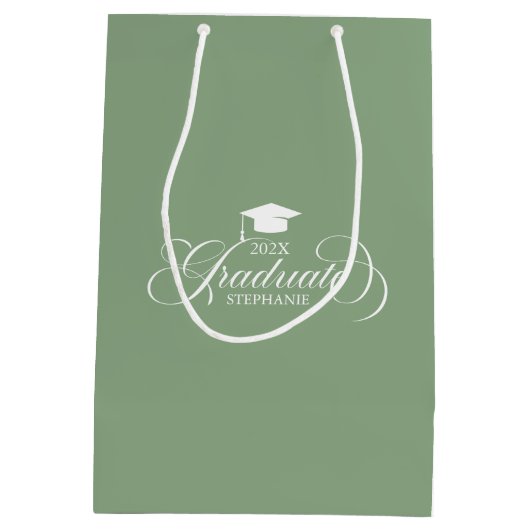 Afstuderen Elegant Wit op Groene Script Typografie Medium Cadeauzakje (Achterkant)