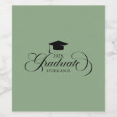 Afstuderen Elegant Zwart Groen Script Typografie Wijn Etiket (Enkel label)