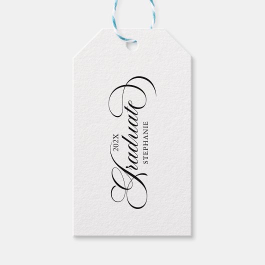 Afstuderen Elegant Zwart Wit Script Typografie Cadeaulabel (Voorkant)