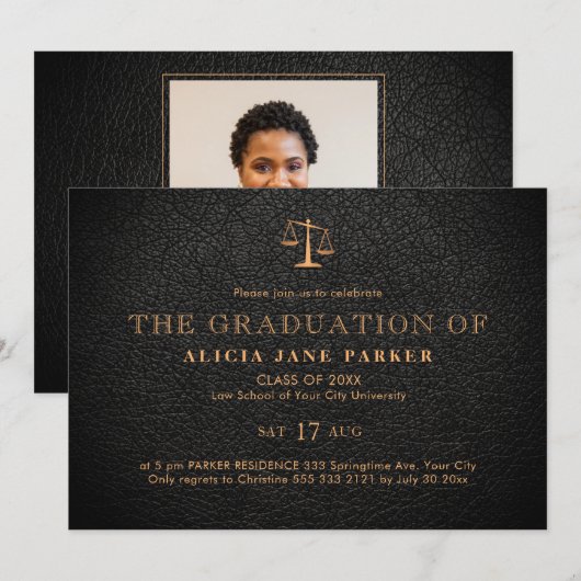 Afstuderen elegant zwarte goudfoto kaart (Voorkant / Achterkant)