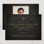 Afstuderen elegant zwarte goudfoto kaart (Voorkant / Achterkant)