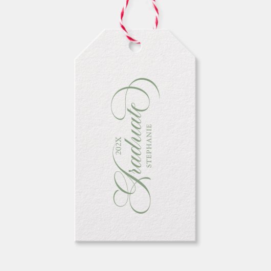 Afstuderen Elegante Groene Witte Script Typografie Cadeaulabel (Voorkant)