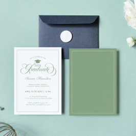 Afstuderen Elegante Groene Witte Script Typografie Kaart