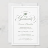 Afstuderen Elegante Groene Witte Script Typografie Kaart (Voorkant)