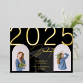 Afstuderen elegante minimalistische aangepast 2 fo folie uitnodiging (Staand Voorkant)