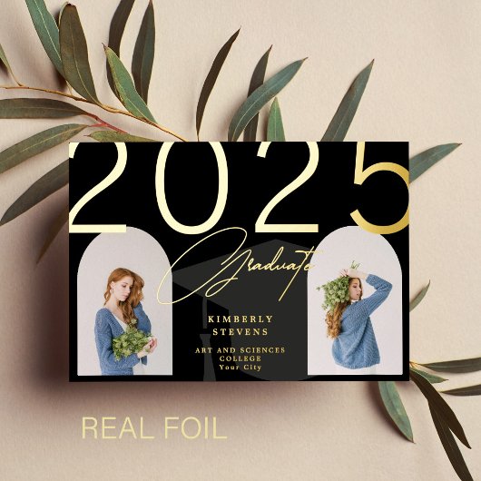 Afstuderen elegante minimalistische aangepast 2 fo folie uitnodiging