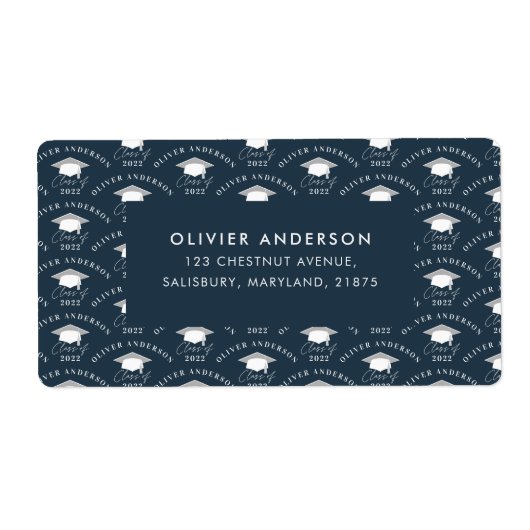 Afstuderen elegante moderne marineblauwhelmen etiket (Voorkant)