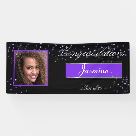 Afstuderen Elegante Paarse Saffieren Congrats Afst Spandoek (Horizontaal)