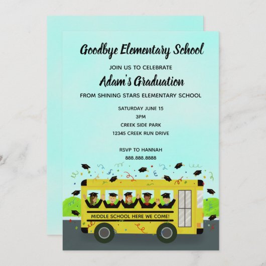 Afstuderen elementaire schoolbus kaart (Voorkant / Achterkant)