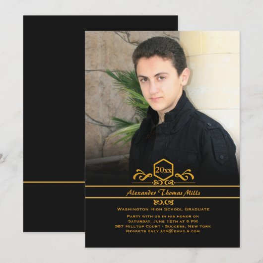 Afstuderen Emblem Fotoaankondiging / Uitnodiging (Voorkant / Achterkant)