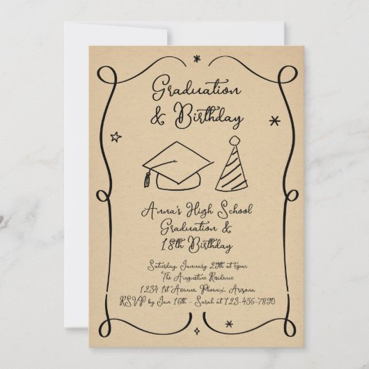 Afstuderen en verjaardagsuitnodiging kaart (Voorkant)
