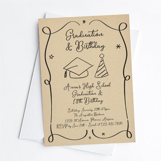 Afstuderen en verjaardagsuitnodiging kaart