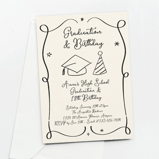 Afstuderen en verjaardagsuitnodiging kaart