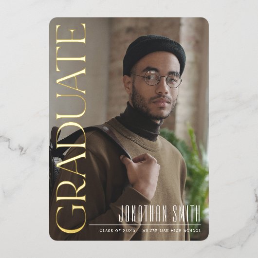 Afstuderen, esthetische foto afstuderen aankondigi folie feestdagenkaart (Voorkant)