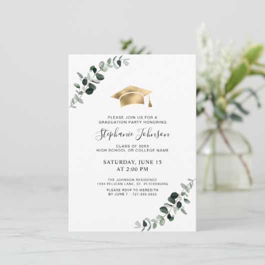 Afstuderen Eucalyptus Gold Pet en Tassel Party Kaart (Staand voorkant)