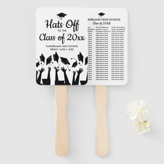 Afstuderen Fan Class of High School Student Names Handwaaier (Voorkant en achterkant)