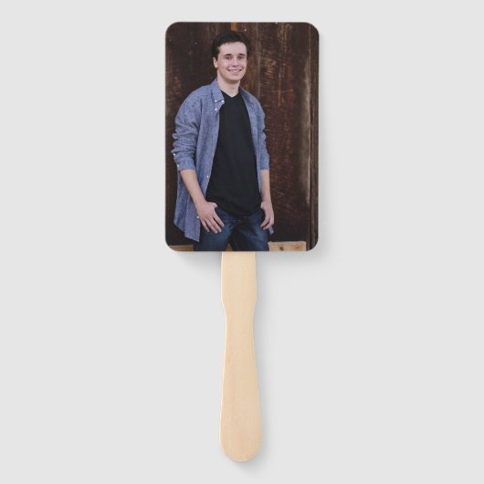 Afstuderen Fan Rustic Wood Mannelijke Foto Handwaaier (Achterkant)