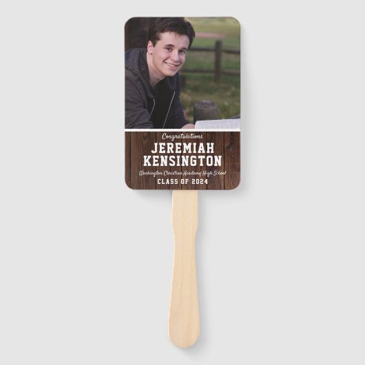 Afstuderen Fan Rustic Wood Mannelijke Foto Handwaaier (Voorkant)