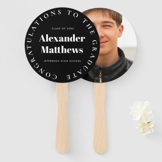 Afstuderen Fan Uw School Class Man Foto Zwart Handwaaier (Voorkant en achterkant)