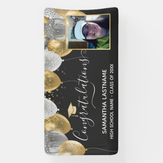 Afstuderen Fancy Glitter-ballonnen Fotobanner Spandoek (Verticaal)