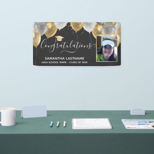 Afstuderen Fancy Glitter-ballonnen Fotobanner Spandoek (Beurs)