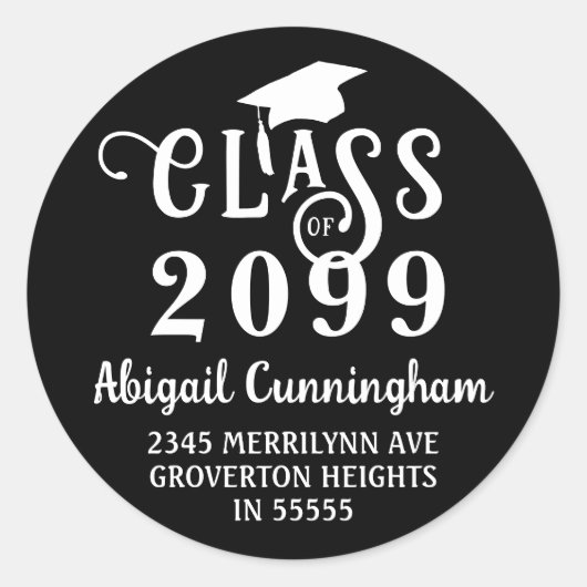 Afstuderen Fancy Klasse Jaar Retouradres Ronde Sticker (Voorkant)