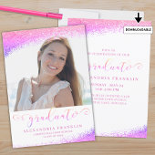 Afstuderen Fancy Script Pink Faux Glitter Foto Kaart