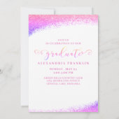 Afstuderen Fancy Script Pink Faux Glitter Foto Kaart (Achterkant)