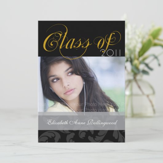 Afstuderen fancy tekst: Zwart en goud Kaart (Staand voorkant)