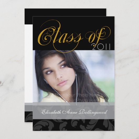 Afstuderen fancy tekst: Zwart en goud Kaart (Voorkant / Achterkant)
