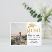 Afstuderen Faux Gold Foil | De datum-foto opslaan Briefkaart (Staand voorkant)