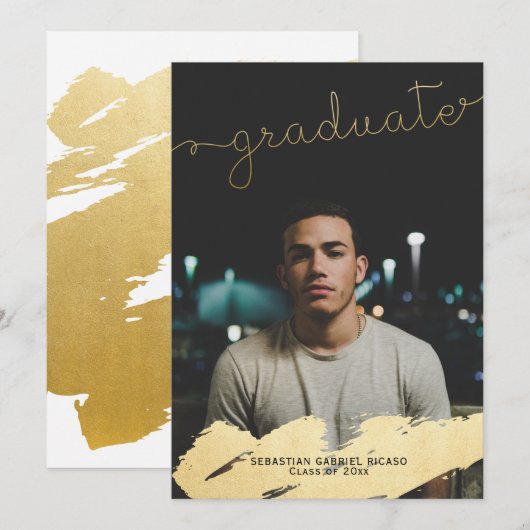 Afstuderen Faux Gold Foil Modern Aangepast Aankondiging (Voorkant / Achterkant)