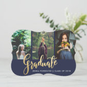 Afstuderen Faux Gold Foil Script Foto | Marine Bla Kaart (Staand voorkant)