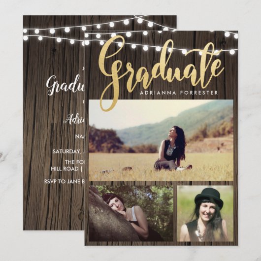 Afstuderen faux gold foil | String Lights Foto Kaart (Voorkant / Achterkant)