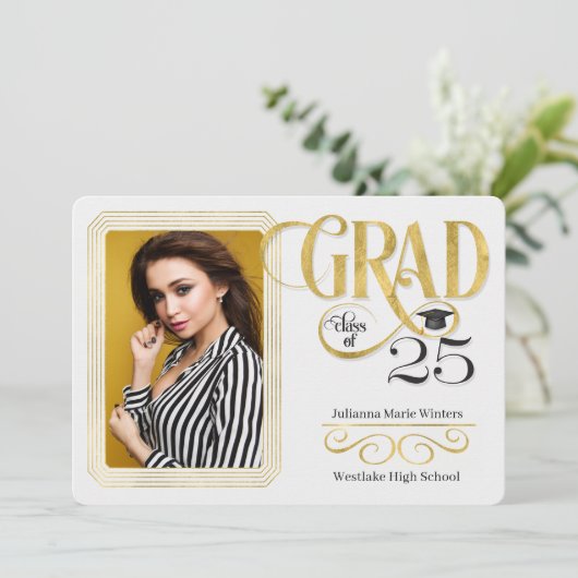 Afstuderen Faux Gold Leaf Class of 2025 Foto Kaart (Staand voorkant)