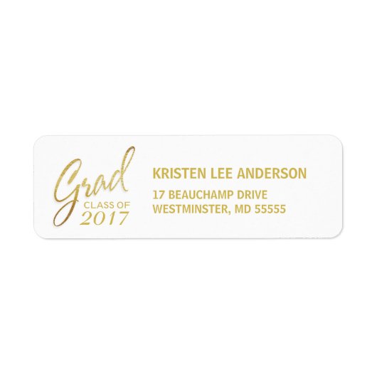 Afstuderen Faux Gouden Folie Elegant Handschrift Etiket (Voorkant)