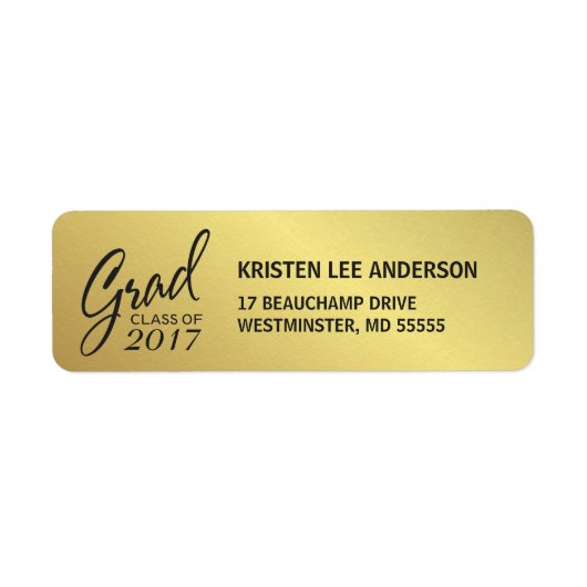 Afstuderen Faux Gouden Folie Elegant Handschrift Etiket (Voorkant)
