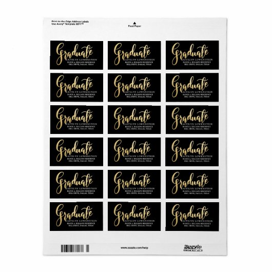 Afstuderen Faux Gouden Folie Handgeschreven Script Etiket (Full Sheet)