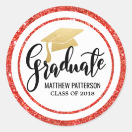 Afstuderen | Faux gouden folie Pet Faux rode glitt Ronde Sticker