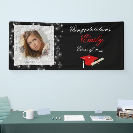 Afstuderen, faux sprankelende glitter, foto spandoek (Beurs)