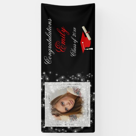 Afstuderen, faux sprankelende glitter, foto spandoek (Verticaal)